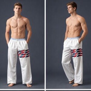 Thom Browne Lounge Pants White RWB Ribbon Detail Raw Hem Designer Joggers